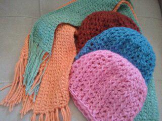 Finished hats and scarves