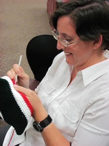 A participant recalls being taught how to crochet as a way to unwind after a long day